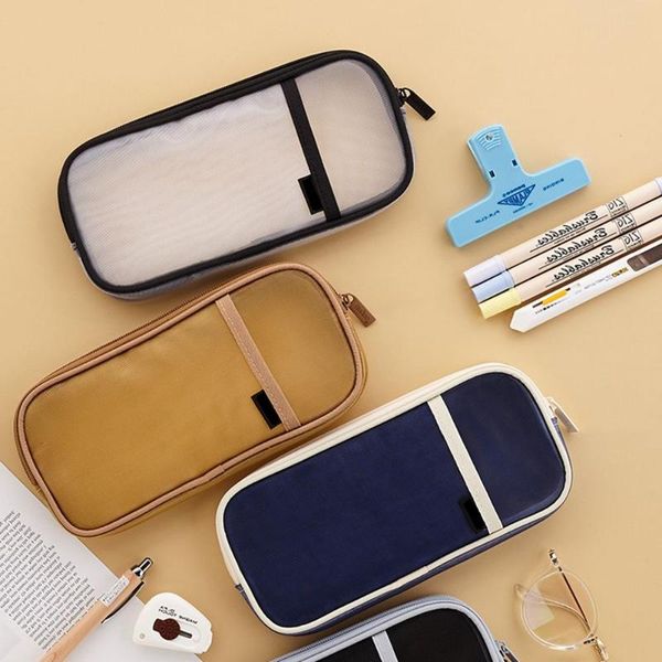 

pencil bags 1pc transparent mesh case pen bag ice cream color storage pouch organizer for stationery school