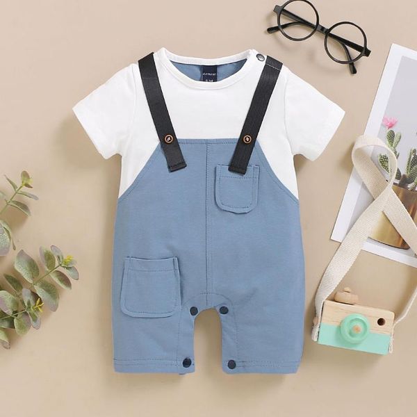 

bron infant baby boys clothes romper jumpsuit playsuit short sleeve gentleman summer outfits jumpsuits, Blue