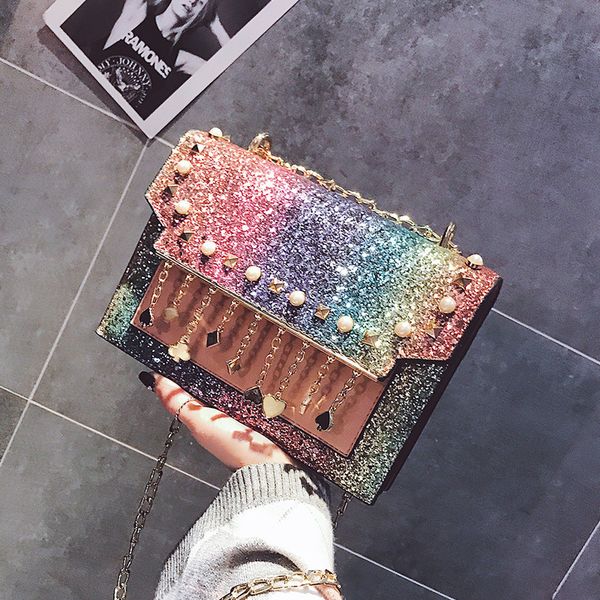 

fashion sequins chain sling bags for women pu leather womens shoulder bag crossbody bags for women female bag ladies handbag l0