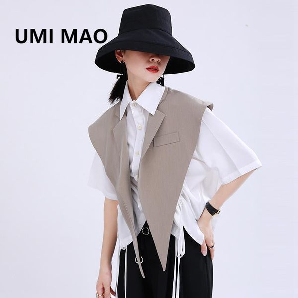 

women's vests umi mao 2021 autumn wear extra points to match with suit collar shawl waistcoat vest women y2k, Black;white