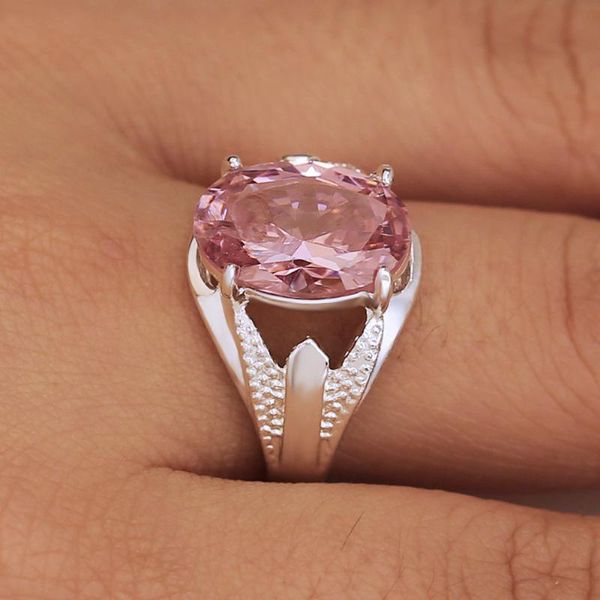 

wedding rings women elegant fashion pink stone crystal ring engagement trend jewelry gift, Slivery;golden