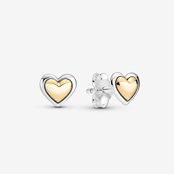 Autentici orecchini a bottone con cuore dorato a cupola in argento sterling 925 al 100% Accessori per gioielli da sposa di moda per regalo da donna