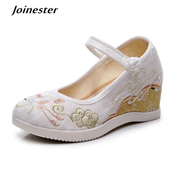 

dress shoes women ethnic wedges ladies casual sandals mary jane pumps woman embroider summer espadrilles retro dancing shoe, Black