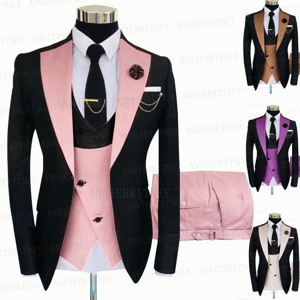 

men's suits & blazers formal black men suit 3 pieces tailored man groom wedding tuxedo slim fit business blazer jacket brown vest, White;black