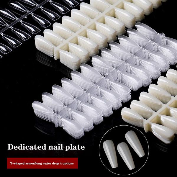 

false nails 240 pieces/pack of fake extended full coverage long water droplets t-shaped transparent/natural/white uv gel manicure tool, Red;gold