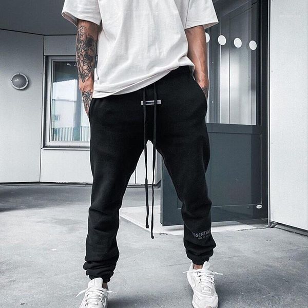 

godessentials high street fog reflective drawstring sweatpants plus velvet loose sports pants men men's, Black