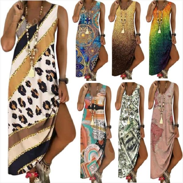 

summer long casual printing women dress sleeveless vestido gradient tie dye beachwear plus size clothing 17 colors, Black;gray