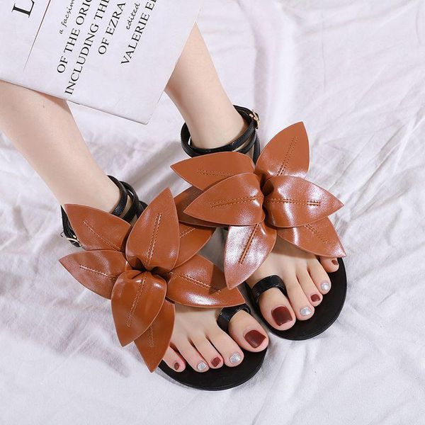 

flower fighter sandals women summer shoes flat heels open toe fashion de mujer, Black
