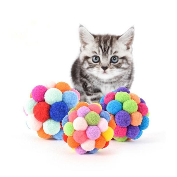 

cat toys s/m/l pet toy colorful handmade bells bouncy ball built-in catnip interactive for dog accessories high quality