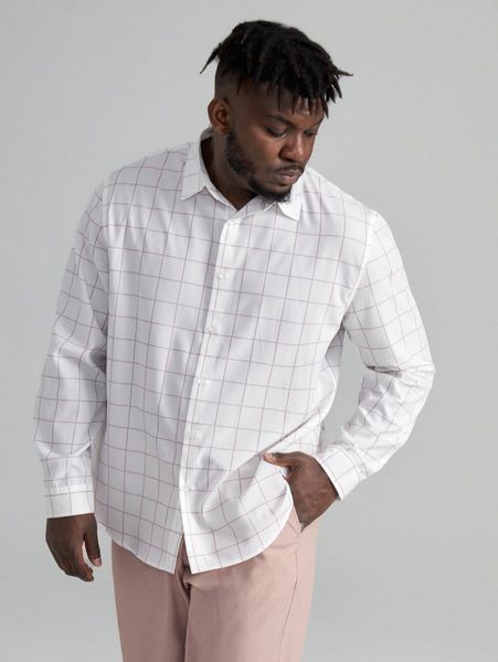 

extended sizes men plaid print curved hem shirt n3h3#, White;black