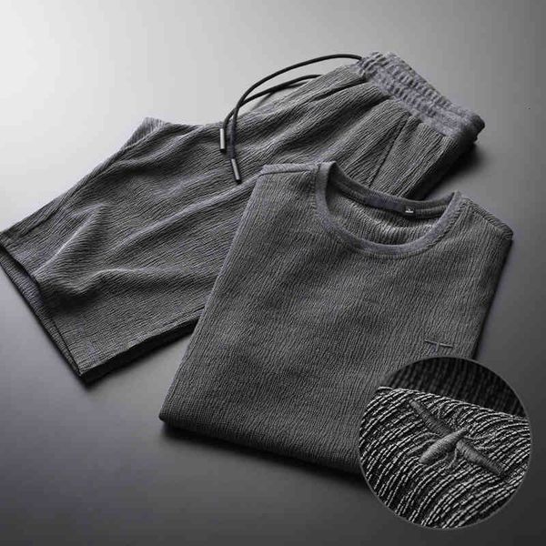 

tracksuit shirt summer men plus size 3xl 4xl luxury sport sleeve man sets(t-shirts+pants) wrinkle slim mens sets with short, Gray
