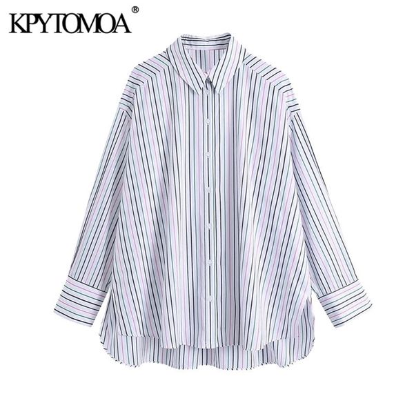 

women fashion oversized striped asymmetric blouses long sleeve side vents female shirts blusas chic 210420, White