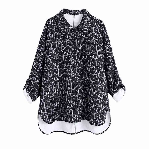

women autumn winter fashion leopard shirts coats long sleeve pockets loose female vintage street plus sizeouterwear clothes 210513, Black;brown