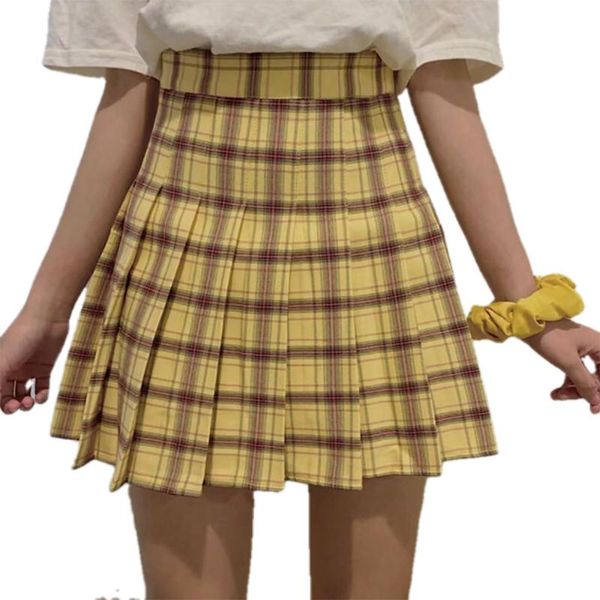 

kaikawai plaid pleated skirt for girls and students spring summer skirt, versatile high waist a-line skirts, Black