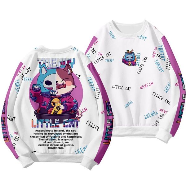 

men's hoodies & sweatshirts lucky cat printed black white casual long sleeve o-neck couple men women hip hop streetwear pullover oversi