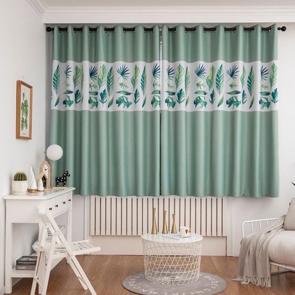 

curtain & drapes 1 pc horizontal leaves pastoral small fresh short room darkening window blackout - 100x200cm (li