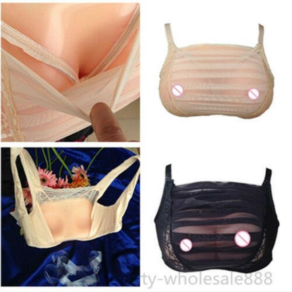 

women's shapers pocket bra full silicone breast form fake boobs transgender mastectomy soft crossdresser queen transvestite, Black;white