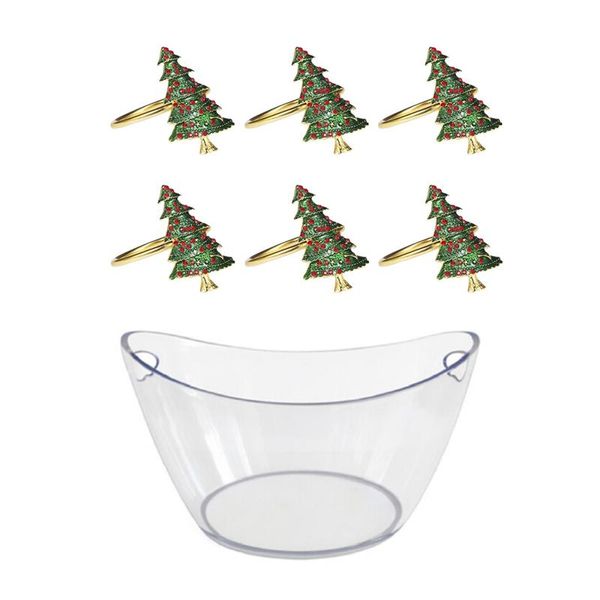 

napkin rings 6 pack wreath for wedding,christmas & 1x transparent ingot ice bucket champagne red wine