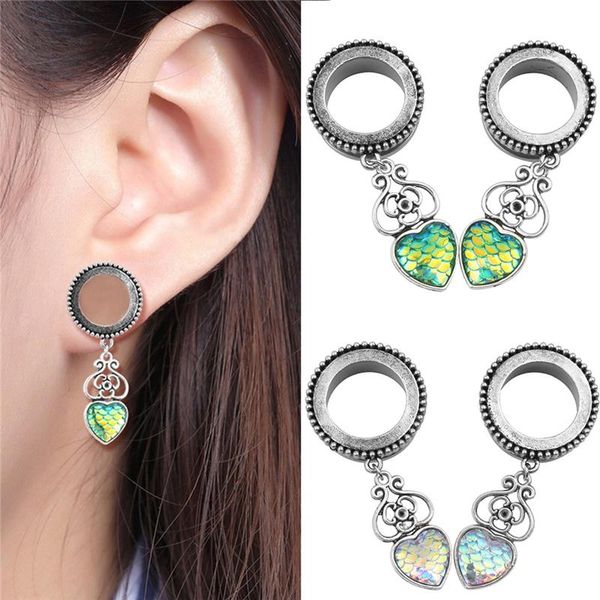 

other pinksee 1 pair stainless steel retro colored fish scales heart ear plugs tunnels flesh expansions piercing body jewelry, Slivery;golden