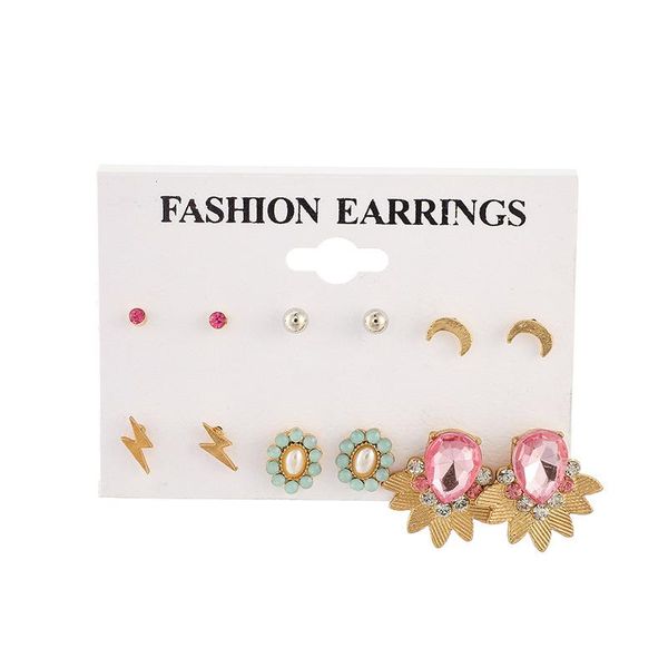 

stud korean version of the 2021 fashion earrings set with crystal pink drop flower women's, Golden;silver