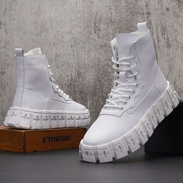 

white military boots men 2022 spring chaussure homme platform soft leather boots r25e50, Black