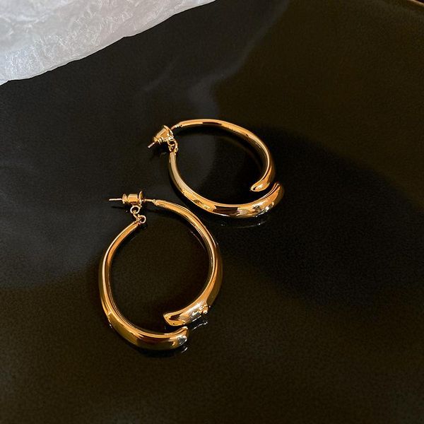 

hoop & huggie lovoacc simple large gold color metal earrings for women femme hollow open crossed circle statement party jewelry, Golden;silver
