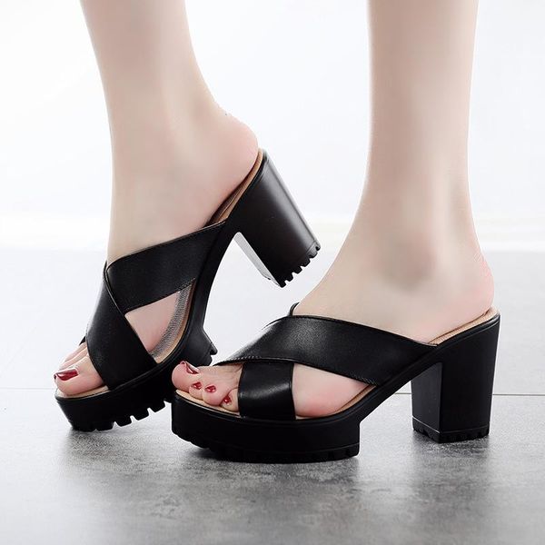 

fashion high-heel platform sandals for women outdoor wearing summer shoes plus size 40 43, Black