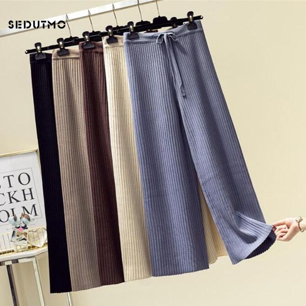 

women's pants & capris sedutmo winter wide leg women high waist loose trousers knitted vintage spring casual streetwear black sweatpant, Black;white