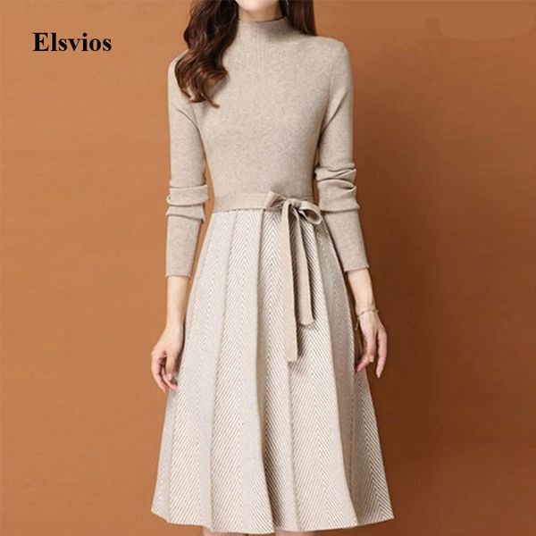 

casual dresses elegant women pleated party slim o neck patchwork spring fashion vintage lace-up belt lady vestidos 3xl stvy, Black;gray