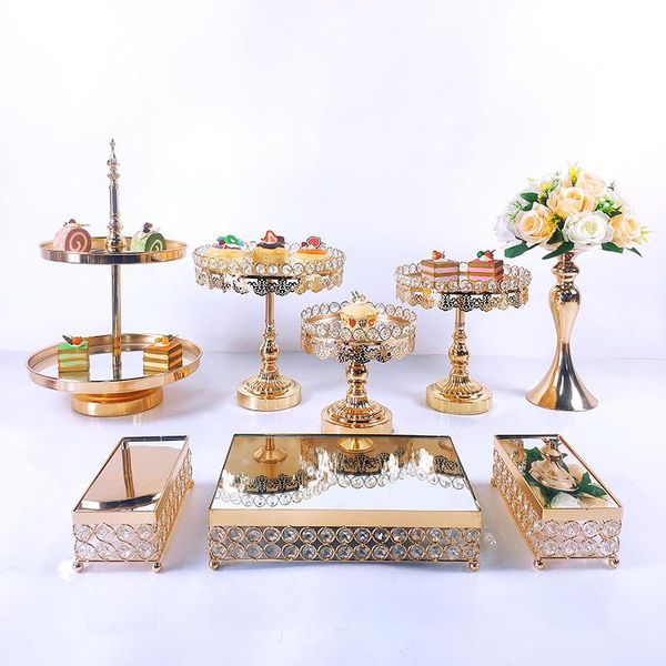 Outros fornecimentos festivos do partido 8 pcs Cristal Metal Bolo Stand Set Acrílico Espelho Decorações De Cupcake Dessert Pedestal Wedding Display Bandeja