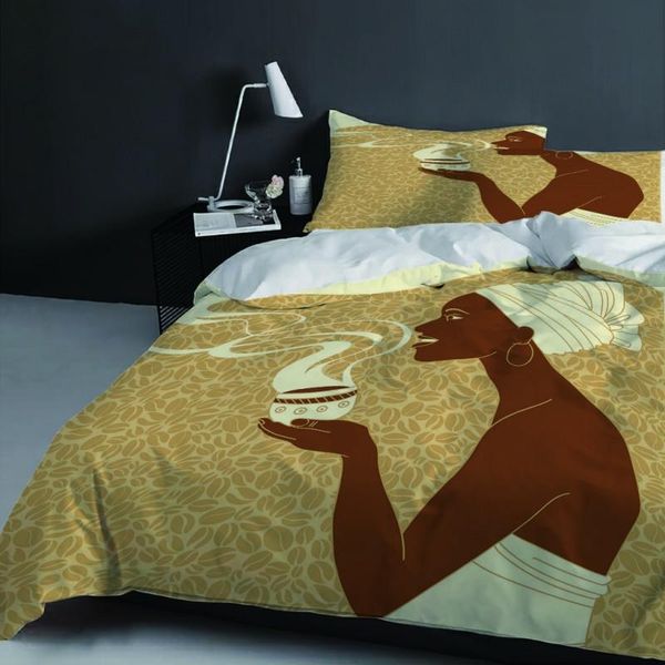 

bedding sets woman drinking tea fashion printed home textiles single bed double duvet cover pillow case sheet boy girl set