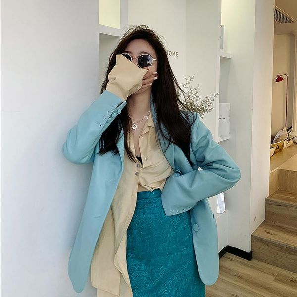 

women's leather & faux 100% spring jacket women blue korean style real sheepskin coat fashion autumn women's clothing jaqueta de co, Black
