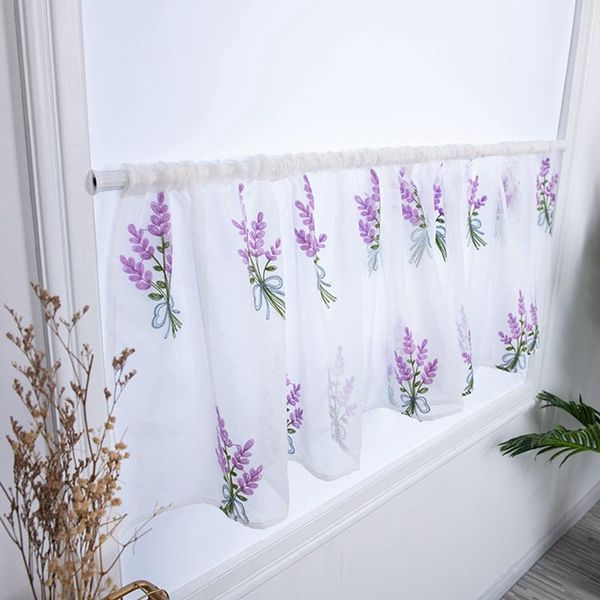 

curtain & drapes embroidered bouquet semi tier curtainrod pocket home decor, short for kitchen bathroom living room