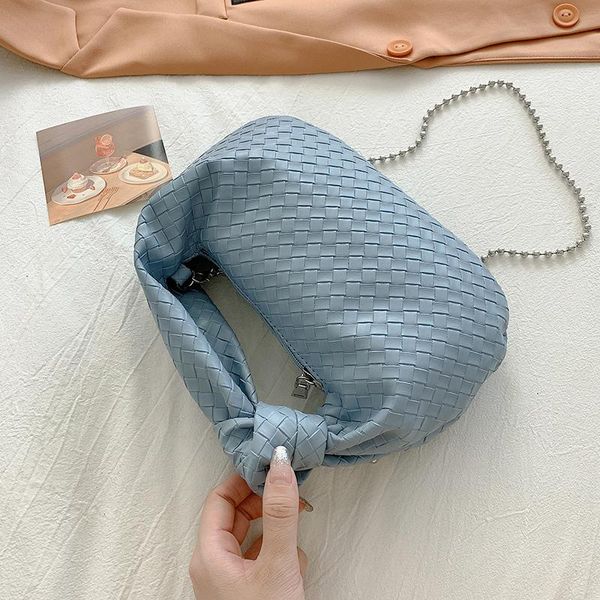 

cross body weave pu leather small crossbody bags female 2021 summer simple casual trend luxury fashion chain shoulder handbag blue