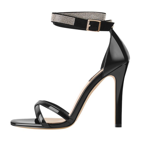 

sandals onlymake women's peep toe black cross band rhinestone ankle buckle strap stilettos party prom thin high sandals