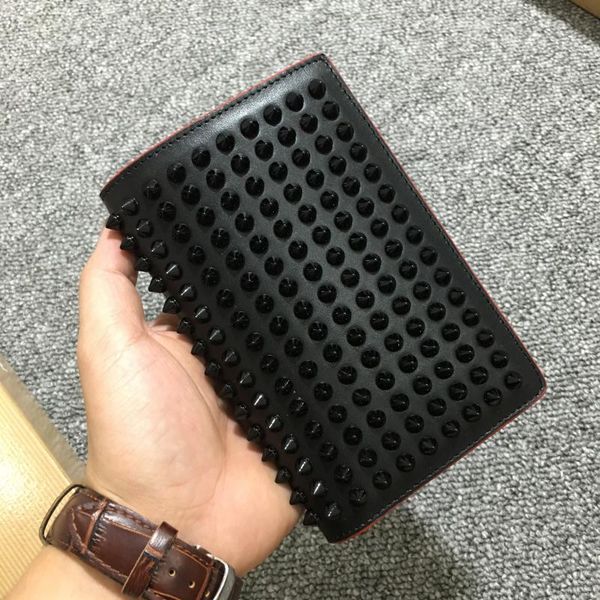 

leather wallet red edge rivet passport card pack bag tide fashion european grand handbags purses quilted wallet purse275d, Red;black
