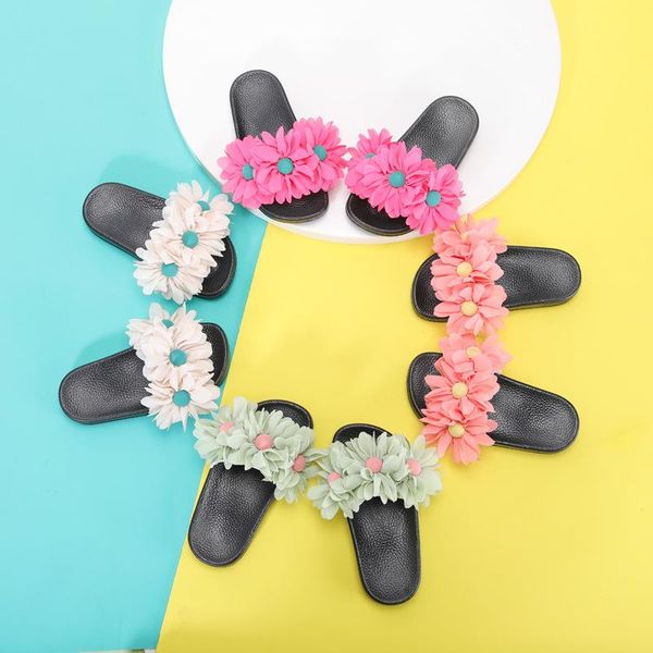 

slipper girls slippers summer children sandals shoes fashion footwear kids baby princess flower beach, Black;grey