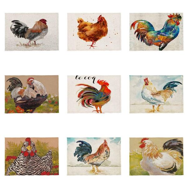 

modern colorful turkey rooster 42*32cm polyester linen printing placemat decoration living room dining table wholesale cloth