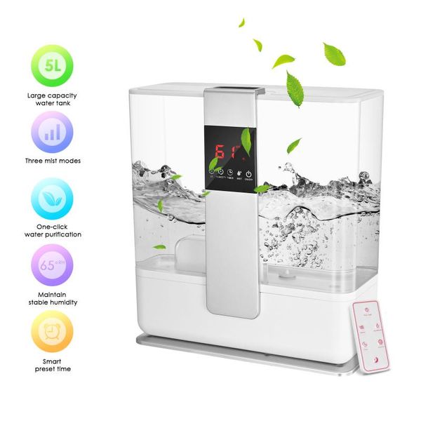 

humidifiers silent ultrasonic humidifier with 3 fog levels digital display 5 liters water tank for home remote control