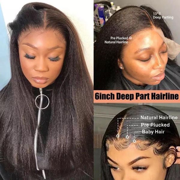 

lace wigs 13x6 hd transparent kinky straight frontal human hair wig pre-plucked 12-30 inches glueless mongolian front, Black;brown