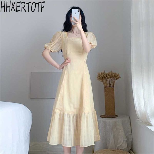

summer fashion women square collar short sleeve patchwork dresses casual loose 210531, Black;gray