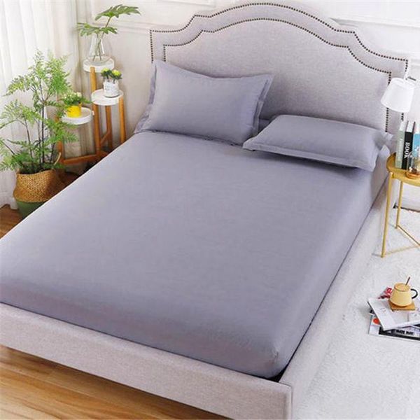 

sheets & sets gray single double fitted sheet twin full queen king mattress cover four corners with elastic bedroom bed bedding 1.5m