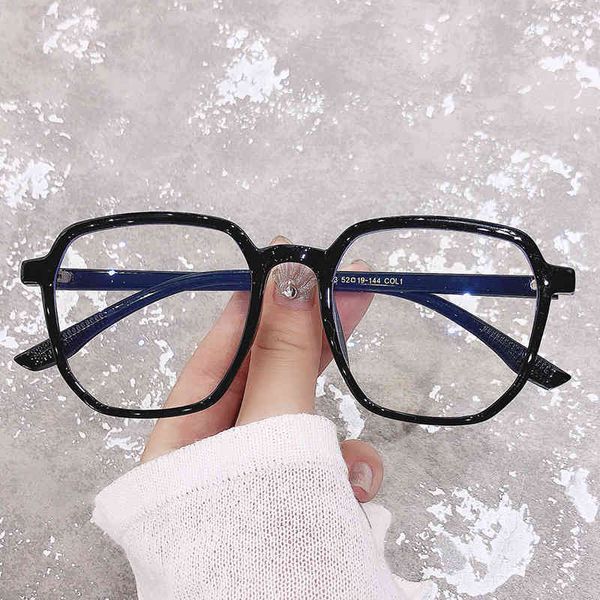 

design sunglasses sun blue light proof women's korean chaowang red large round face plain eye frame polygon can be equipped with myopia, White;black