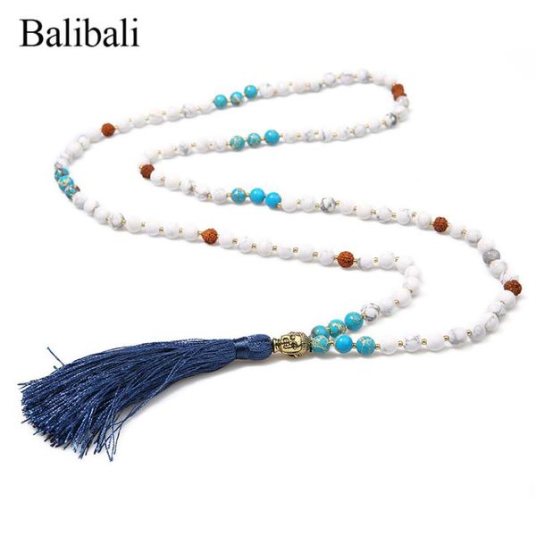 

pendant necklaces balibali women trendy statement necklace mixed rudraksha beads tassel buddha long jewelry halsband masculina, Silver