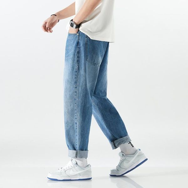 

men's jeans men baggy 2021 autumn goth pants cargo clothing y2k low rise denim trousers casual blue korea fashion