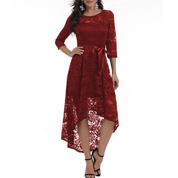 

casual dresses 2021 autumn lace femme long sleeve o-neck women red dress hollow out female robes plus size 2xl vestidos de festa, Black;gray