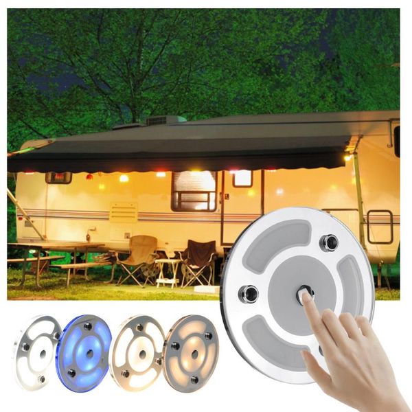 

dual blue/white/warm touch dimmer led lamp 12-30v dc circular roof ceiling light caravan rv camper motorhome marine 3000k atv parts