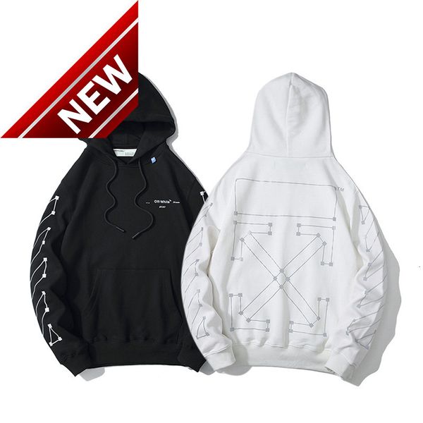 

chao style off super brand 3m reflective square dot sketch arr pullover hooded sweater batch, Black