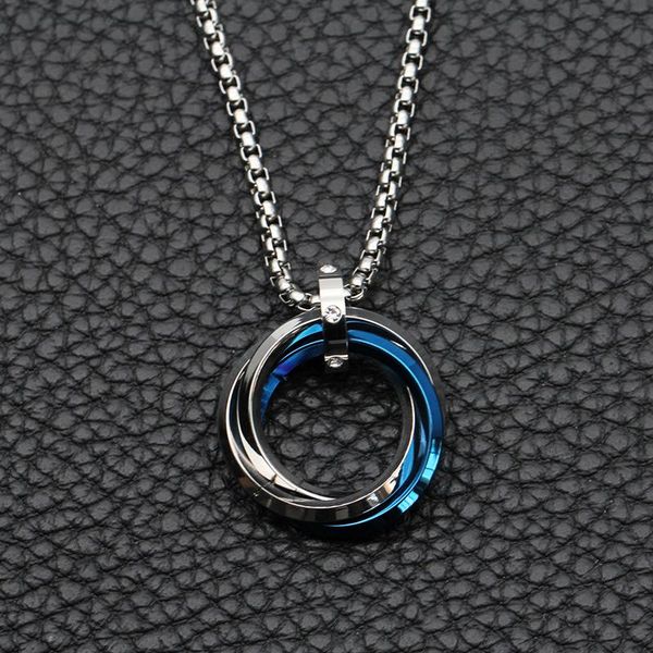 

pendant necklaces men necklace double circle stainless steel chain gifts for male accessories jewelry on the neck wholesale, Silver