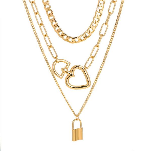 

pendant necklaces vamoosy summer beach multilayered heart lock necklace for women fashion gold statement choker 2021 jewelry, Silver